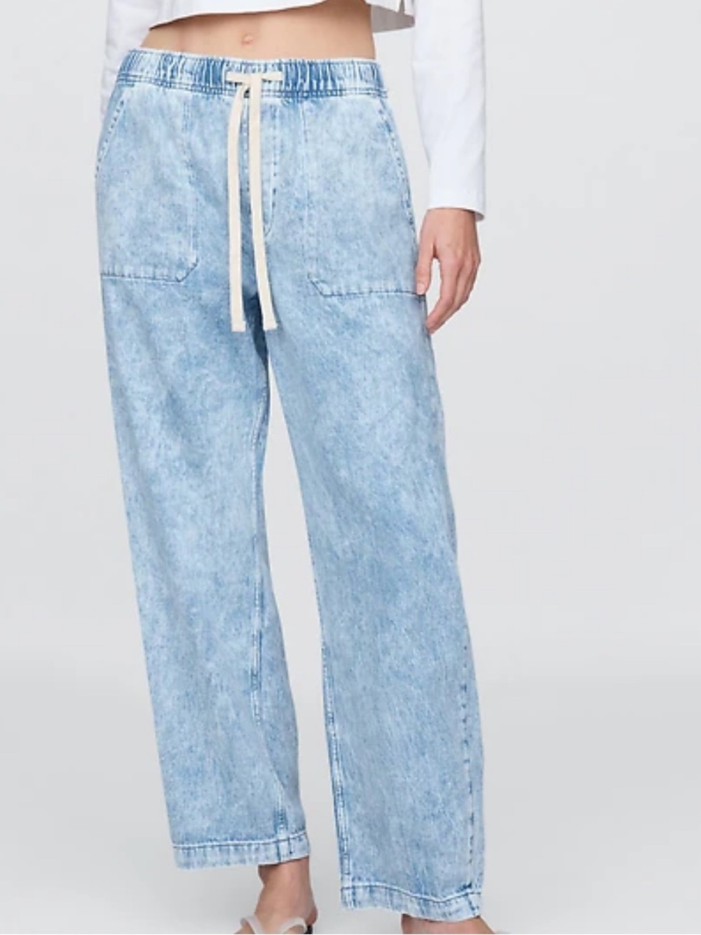 GAP Light Blue Drawstring High Rise Easy Barrel Wide-Leg Women's Jeans Large